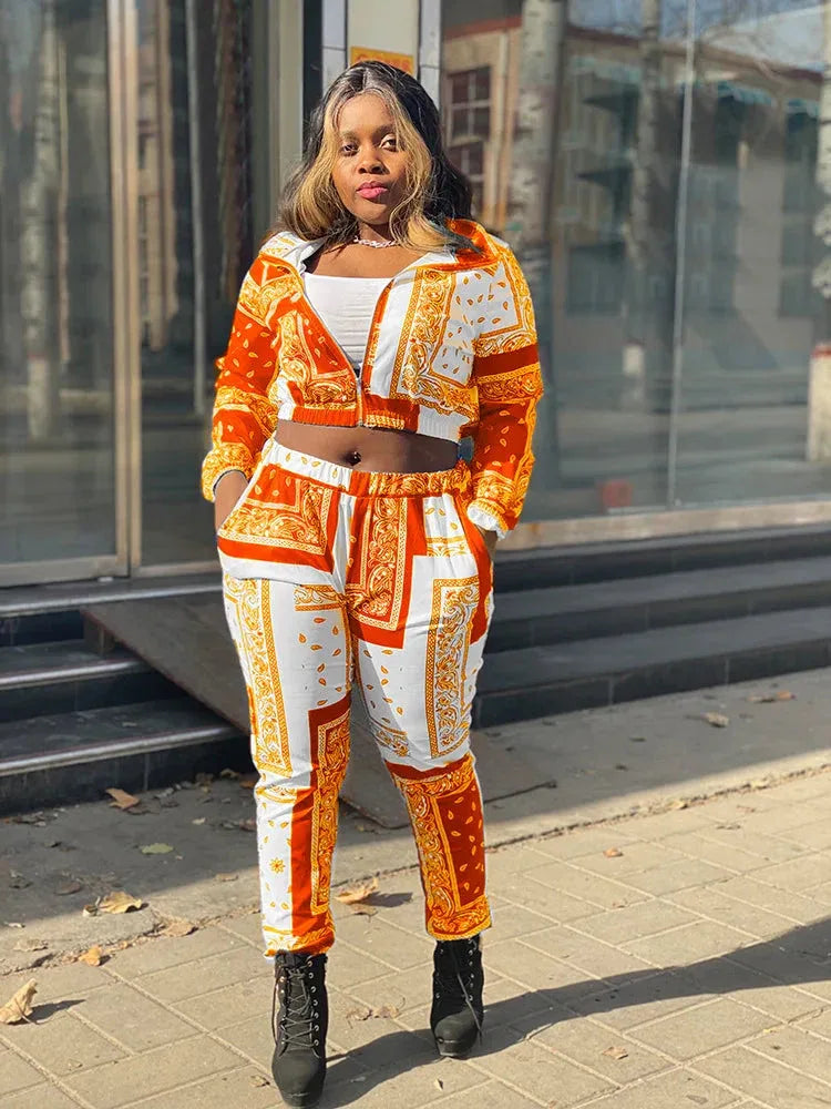 Women's Paisley Bandana Print Tracksuit - 2-Piece Zip-Up Sweatshirt & Jogger Set - Shello's Creative Boutique