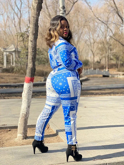 Women's Paisley Bandana Print Tracksuit - 2-Piece Zip-Up Sweatshirt & Jogger Set - Shello's Creative Boutique