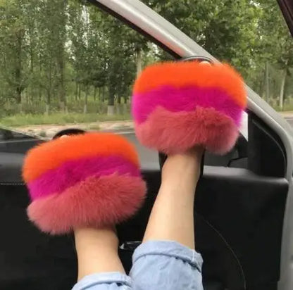 Women's Luxury Fluffy Fur Slippers - Indoor Warm Plush Flip Flops