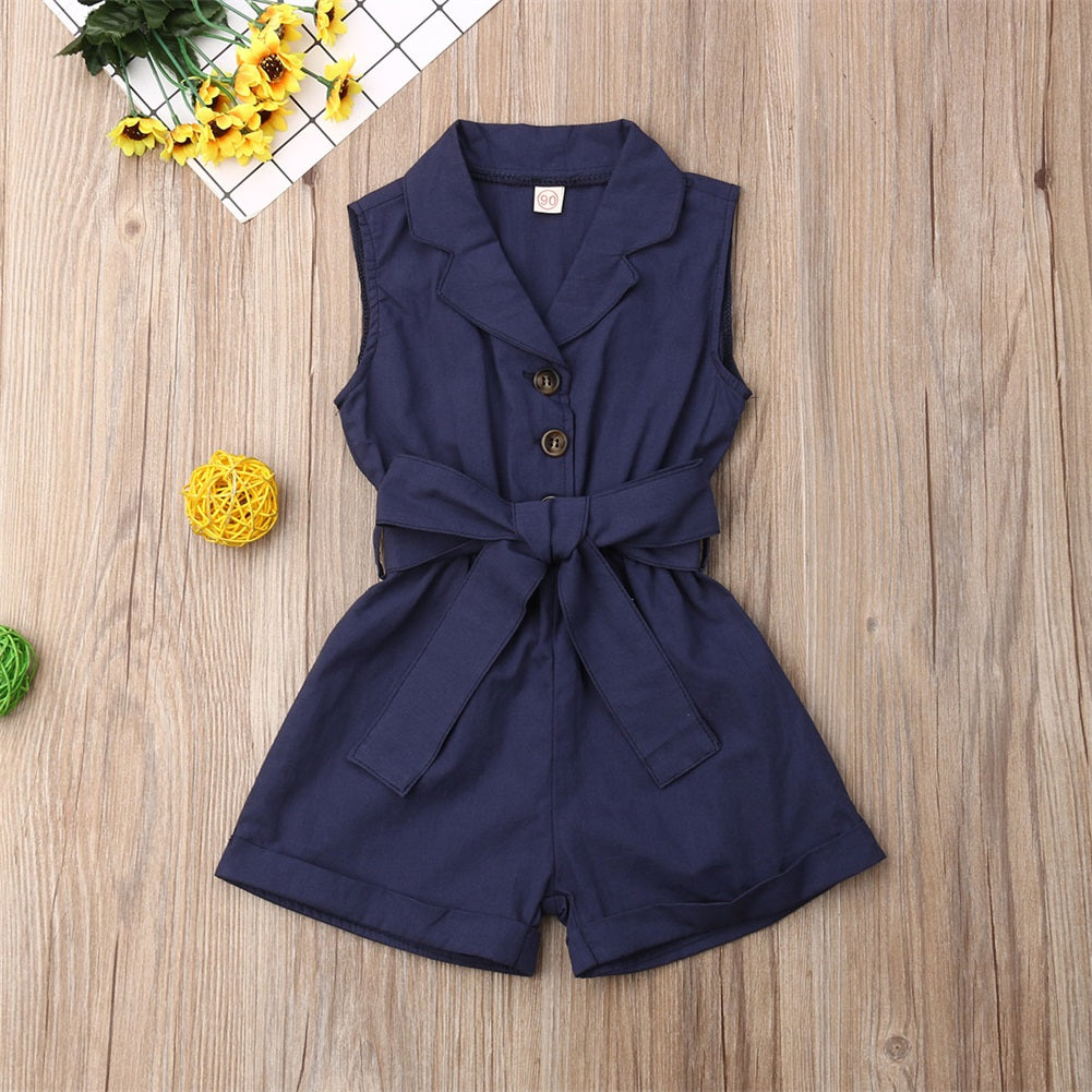 Pudcoco Summer Bow-Tie Romper Set – Baby Girls’ Sleeveless Playsuit Outfit with Turn-Down Collar Shello's Creative Boutique