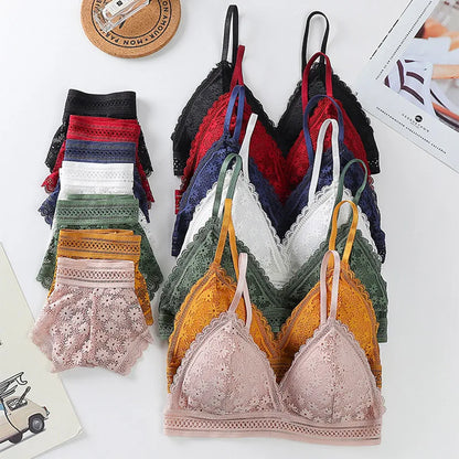 ZXYOUPING Lace Seamless Padded Bralette & Brief Set – Sexy Backless Ultrathin Wire-Free Lingerie for Women (Sizes 40–65kg)