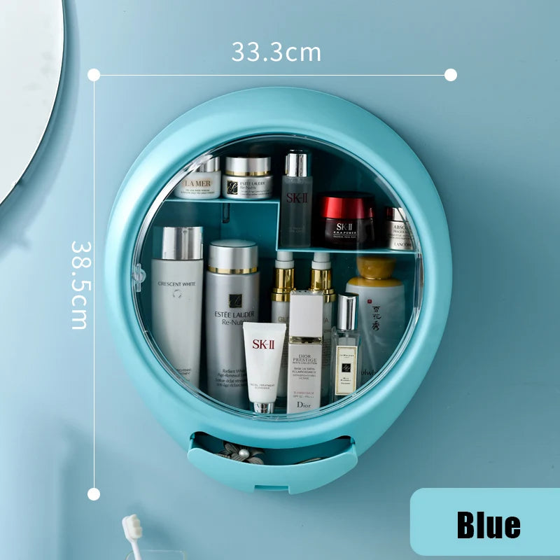 Bathroom Wall-mounted Makeup Organizer Punch-free Large Capacity Jewelry Cosmetic Storage Box Women Skin Care Beauty Rack Shello Creative Boutique