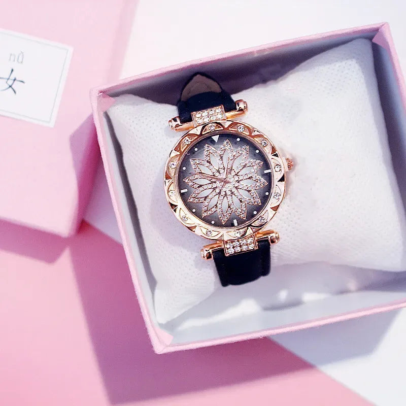 Women Starry Sky Watch Luxury Rose Gold Diamond Watches Ladies Casual Leather Band Quartz Wristwatch Female Clock zegarek damski - Shello's Creative Boutique