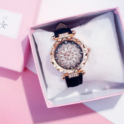 Women Starry Sky Watch Luxury Rose Gold Diamond Watches Ladies Casual Leather Band Quartz Wristwatch Female Clock zegarek damski - Shello's Creative Boutique