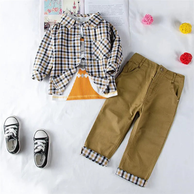 Kids BoysClothes  Children Plaid Coat+T-Shirt+Pants 3pcs Baby Suits Toddler Boy Clothing Spring Autumn Outerwear Costume BC1034 Shello's Creative Boutique
