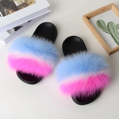 Women's Luxury Fluffy Fur Slippers - Indoor Warm Plush Flip Flops