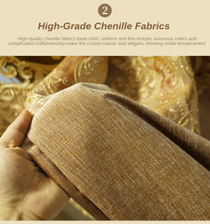 European Luxury Chenille Embroidered Curtains - Coffee Color Villa Valance for Living Room & Bedroom - Shello's Creative Boutique