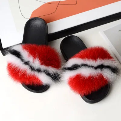Women's Luxury Fluffy Fur Slippers - Indoor Warm Plush Flip Flops