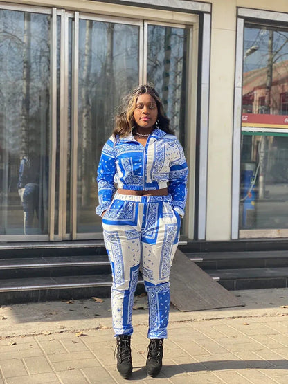 Women's Paisley Bandana Print Tracksuit - 2-Piece Zip-Up Sweatshirt & Jogger Set - Shello's Creative Boutique