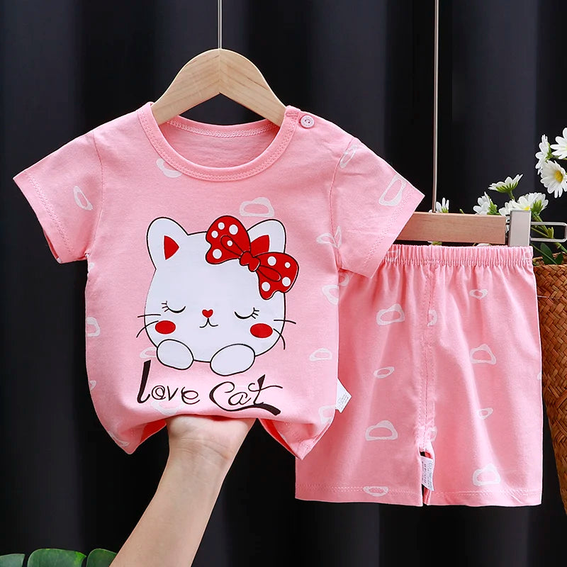 Mayzolla Unisex Baby Summer Set – Cotton Cartoon T-Shirt & Shorts 2-Piece Outfit for Toddlers Shello's Creative Boutique