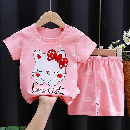 Mayzolla Unisex Baby Summer Set – Cotton Cartoon T-Shirt & Shorts 2-Piece Outfit for Toddlers - Shello's Creative Boutique