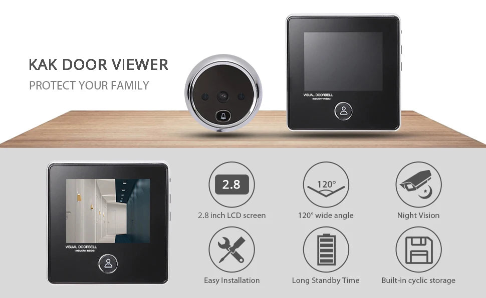 KAK 2.8 Inch LCD Smart Peephole Doorbell with IR Night Vision & Photo Recording