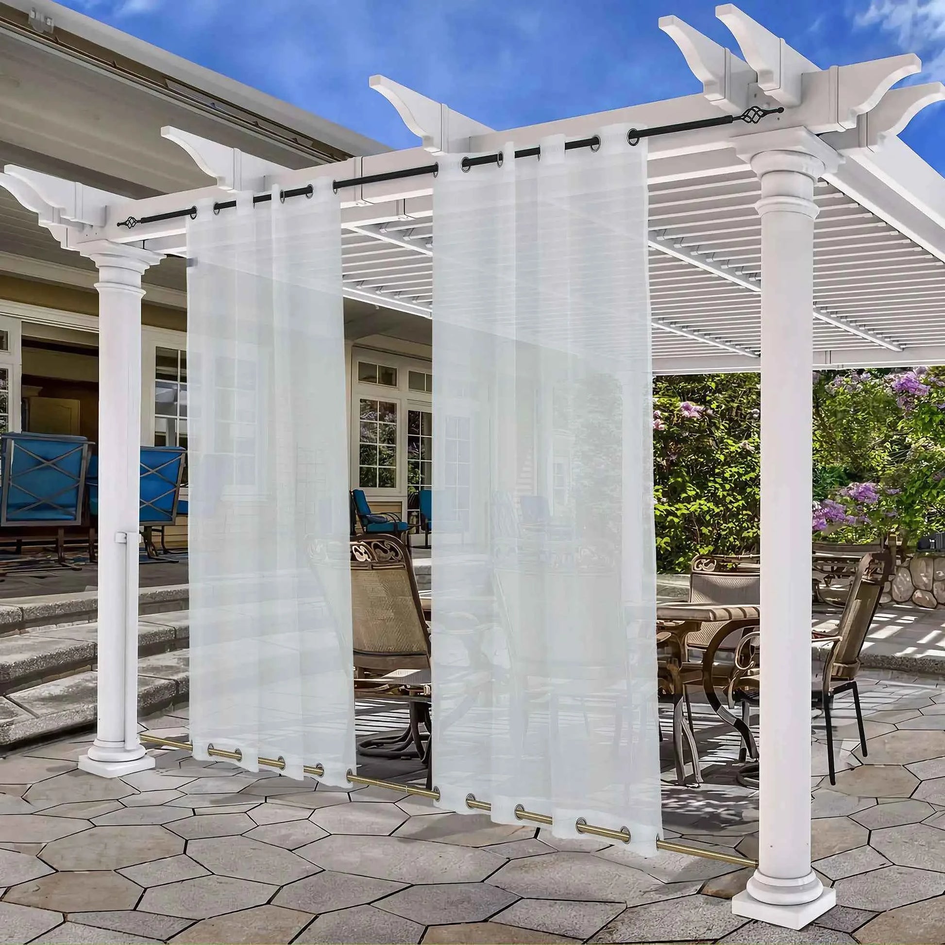 Outdoor Sheer Curtains, Waterproof Wind-Break Canopy Drapes Blinds for Privacy, Porch, Gazebo, Deck and Pergola