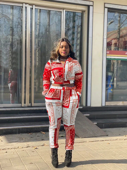 Women's Paisley Bandana Print Tracksuit - 2-Piece Zip-Up Sweatshirt & Jogger Set - Shello's Creative Boutique