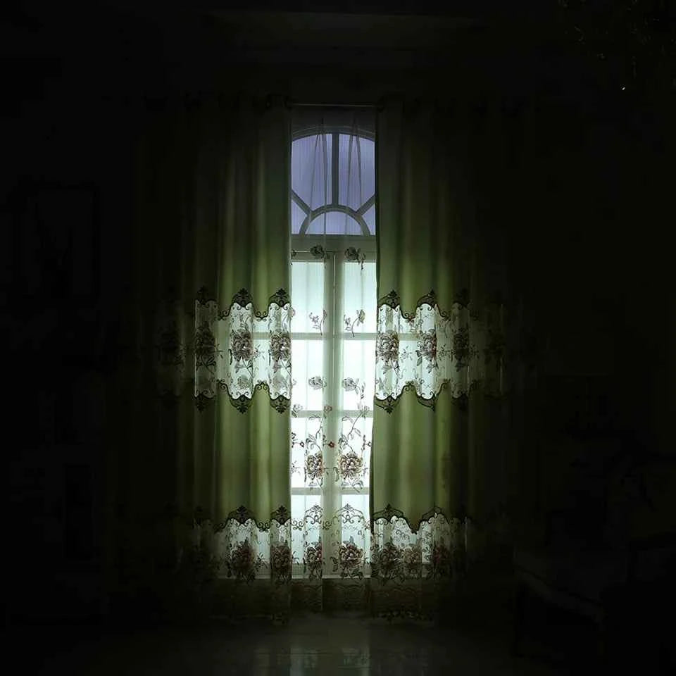 European Luxury Velvet Curtains - Embroidered Floral Tulle Blackout Drapes for Living Room