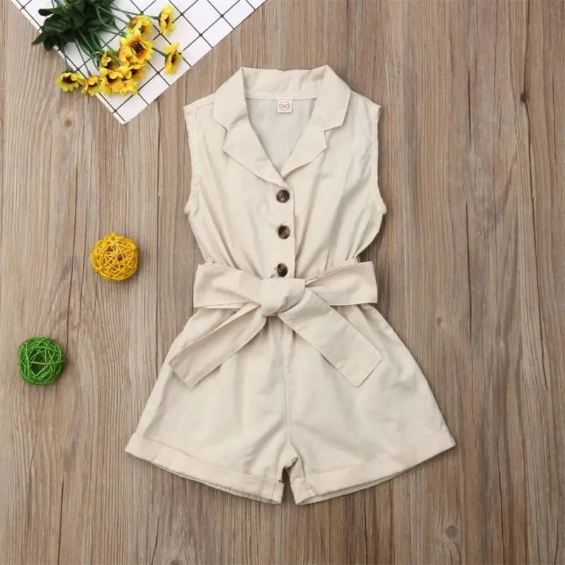 Pudcoco Summer Bow-Tie Romper Set – Baby Girls’ Sleeveless Playsuit Outfit with Turn-Down Collar Shello's Creative Boutique