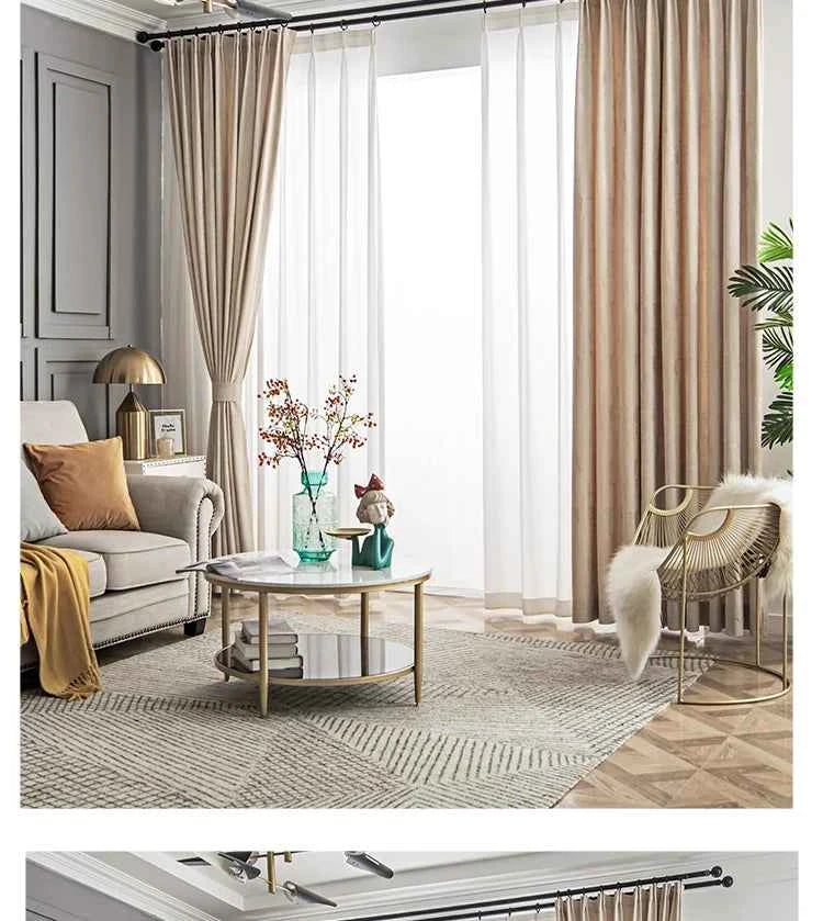 The New Simple Curtains for Living Dining Room Bedroom and Modern Beige Bronzing Flannel Thickened Shading Velvet Light Luxury