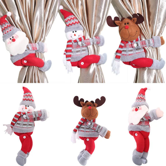 Santa Claus Elk Windows Christmas Curtain Decor 
