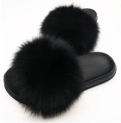 Women's Luxury Fluffy Fur Slippers - Indoor Warm Plush Flip Flops