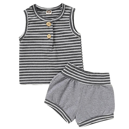 Summer Baby Shorts Set For Girls Boys Newborn Clothes 2Pcs Bottom Vest+Striped Shorts Sleeveless Toddler Boy Clothing Suit D30 - Shello's Creative Boutique