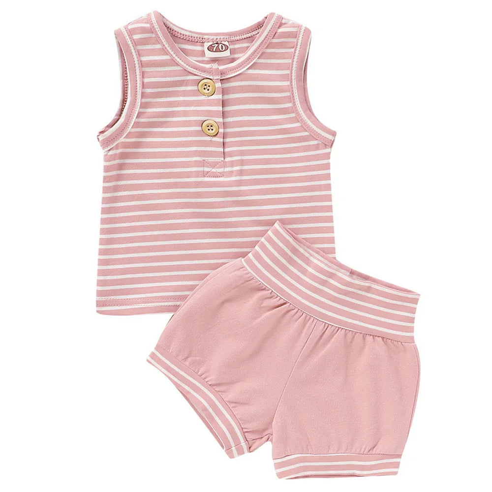 Summer Baby Shorts Set For Girls Boys Newborn Clothes 2Pcs Bottom Vest+Striped Shorts Sleeveless Toddler Boy Clothing Suit D30 eprolo