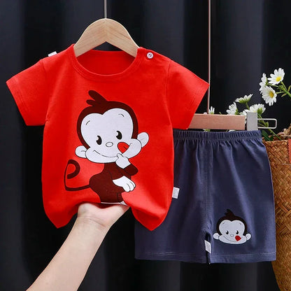 Mayzolla Unisex Baby Summer Set – Cotton Cartoon T-Shirt & Shorts 2-Piece Outfit for Toddlers - Shello's Creative Boutique