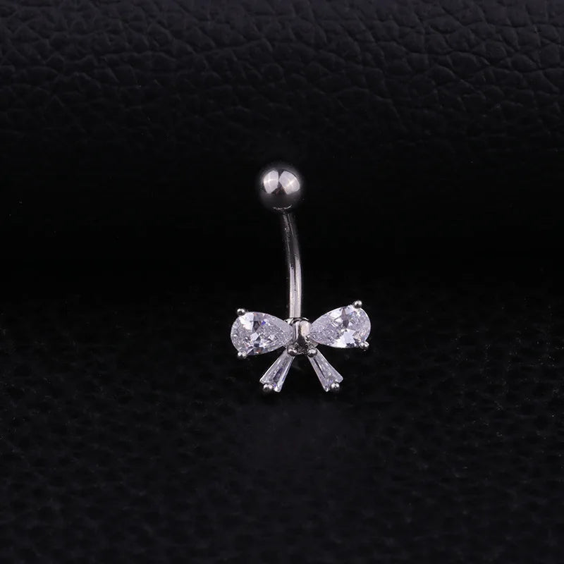 Bow Pendant Crystal Belly Button Ring