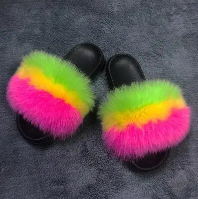 Women's Luxury Fluffy Fur Slippers - Indoor Warm Plush Flip Flops