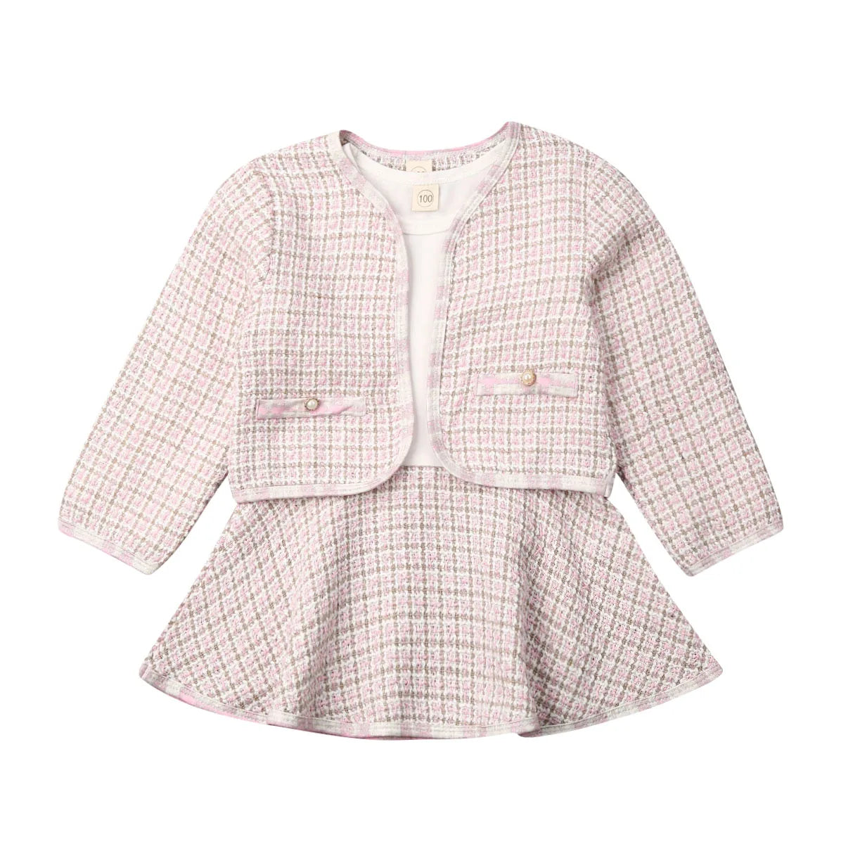 2Pcs Autumn Winter Party Kids Clothes For Baby Girl Fashion Pageant Plaid Coat Tutu Dress Outfits Suit Toddler Girl Clothing Set eprolo