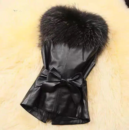 Faux Leather Vest with Fur Collar - Sleeveless Winter Coat - Shello's Creative Boutique