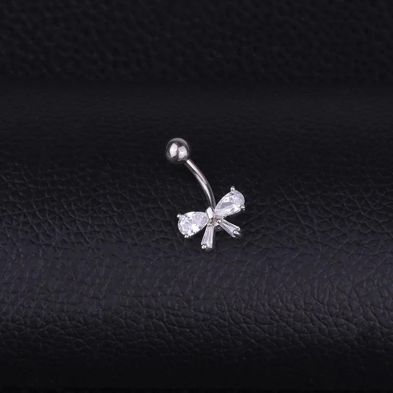 Bow Pendant Crystal Belly Button Ring