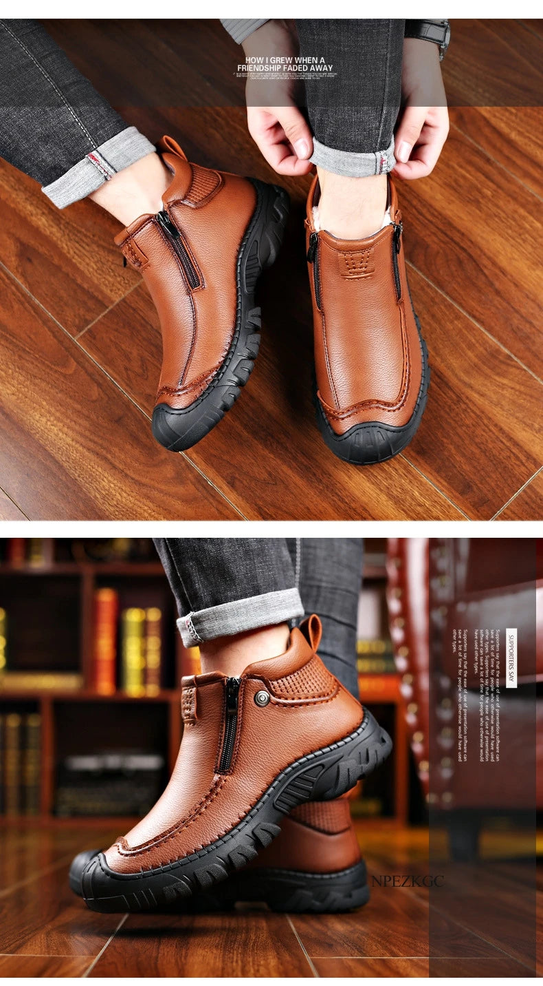 Men Winter Snow Boots Waterproof Leather Sneakers Super Warm Men's Boots Outdoor Male Hiking Boots Work Shoes chaussure homme