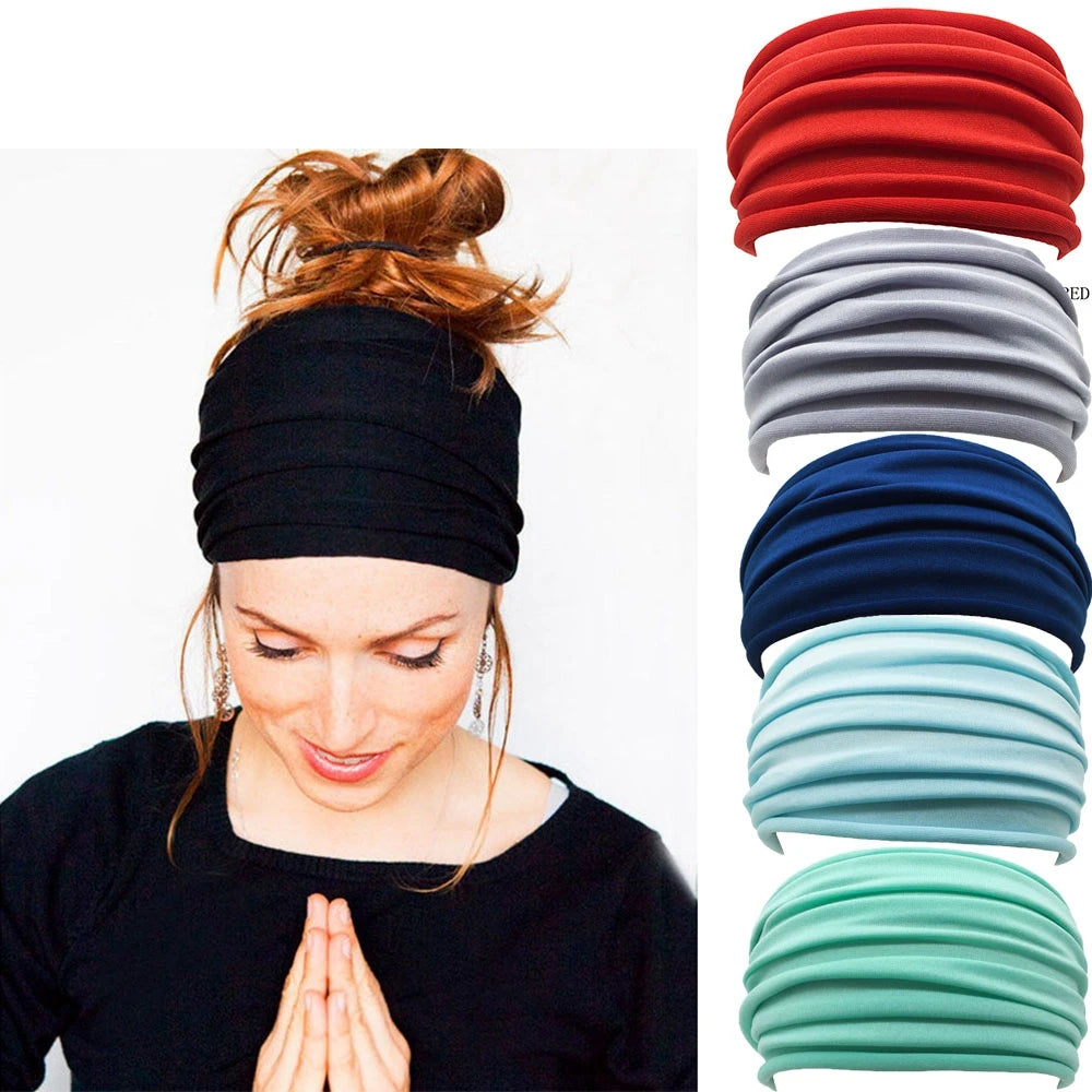 13 Colors Nonslip Elastic Folds Yoga Hairband Fashion Wide Sports Headband Running Accessories Summer Stretch Hair Band eprolo