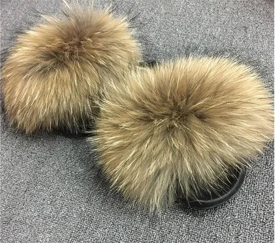 Women's Luxury Fluffy Fur Slippers - Indoor Warm Plush Flip Flops