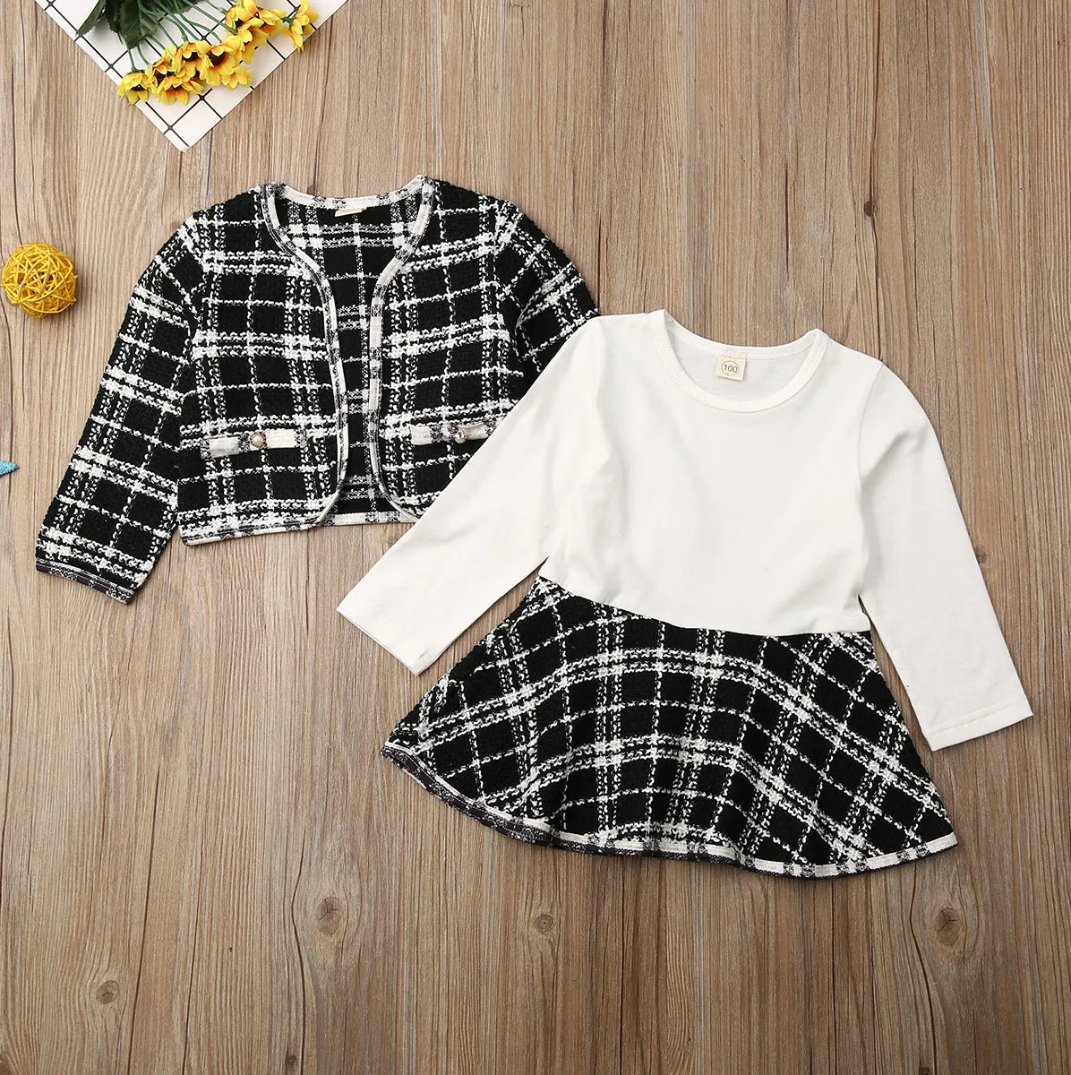 2Pcs Autumn Winter Party Kids Clothes For Baby Girl Fashion Pageant Plaid Coat Tutu Dress Outfits Suit Toddler Girl Clothing Set eprolo