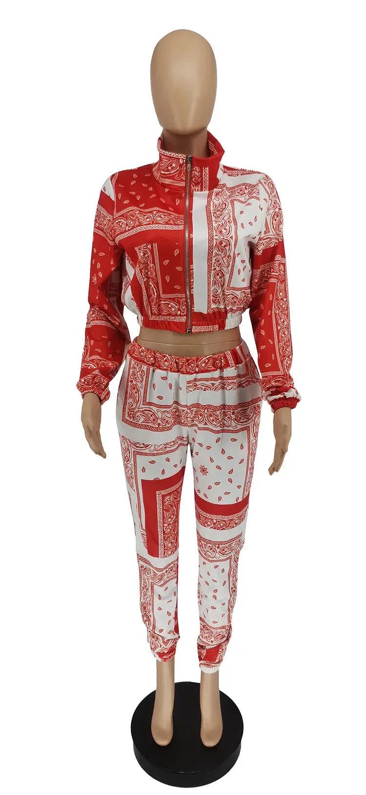 Women's Paisley Bandana Print Tracksuit - 2-Piece Zip-Up Sweatshirt & Jogger Set - Shello's Creative Boutique