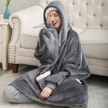 Winter Warm Fleece Wearable Hooded Blanket Fluffy TV Blanket Hoodie eprolo