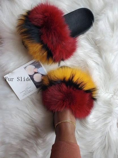 Women's Luxury Fluffy Fur Slippers - Indoor Warm Plush Flip Flops