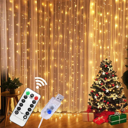 3M LED Curtain Lamp USB String Lights Remote Fairy Light Garland Christmas Decoration - Shello's Creative Boutique