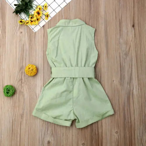 Pudcoco Summer Bow-Tie Romper Set – Baby Girls’ Sleeveless Playsuit Outfit with Turn-Down Collar Shello's Creative Boutique