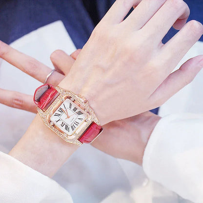 Women Diamond Watch Starry Square Dial Bracelet Watches Set Ladies Leather Band Quartz Wristwatch Female Clock Zegarek Damski - Shello's Creative Boutique