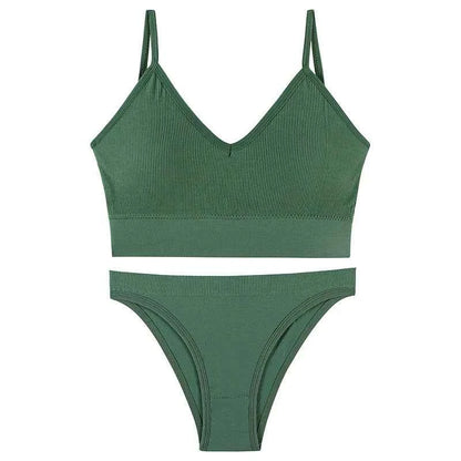 2PCS Bra Set Women Underwear Set Sexy Bralette Female Lingerie Ribbed Tops Seamless Wire Free Bra Panty 2022