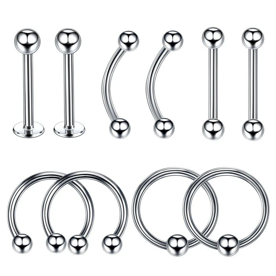Stainless Steel Mixed Body Piercing Jewellery Set