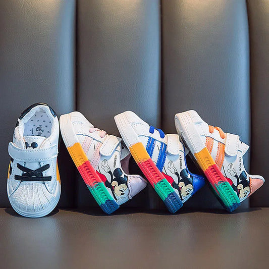 Disney autumn new baby shoes boys sneaker white shoes children girls rainbow bottom baby soft bottom casual shoes eprolo