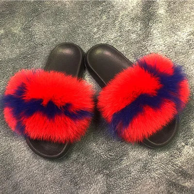 Women's Luxury Fluffy Fur Slippers - Indoor Warm Plush Flip Flops