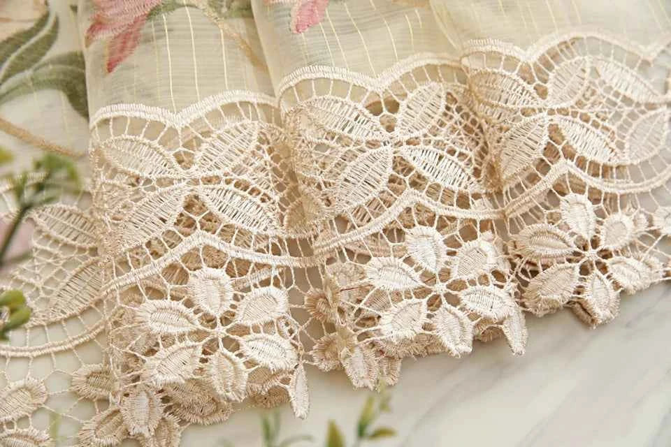 European Luxury Velvet Curtains - Embroidered Floral Tulle Blackout Drapes for Living Room