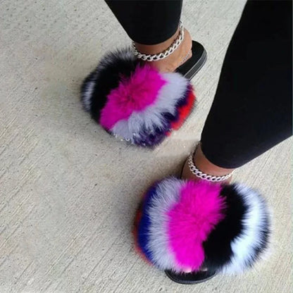 Women's Luxury Fluffy Fur Slippers - Indoor Warm Plush Flip Flops