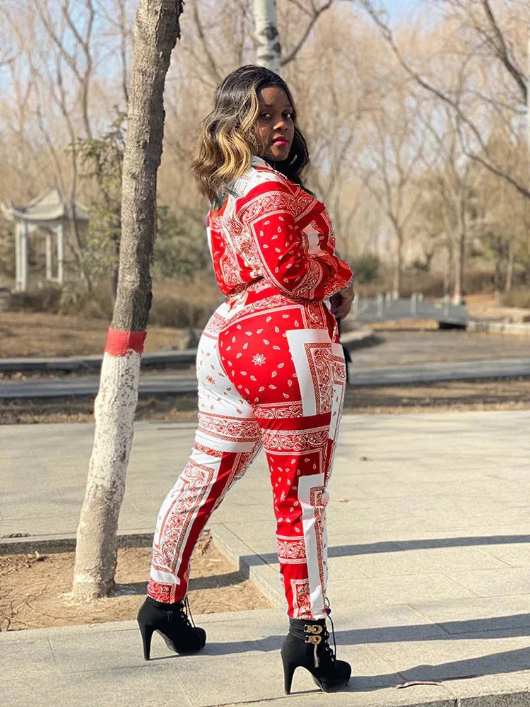 Women's Paisley Bandana Print Tracksuit - 2-Piece Zip-Up Sweatshirt & Jogger Set - Shello's Creative Boutique