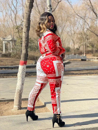 Women's Paisley Bandana Print Tracksuit - 2-Piece Zip-Up Sweatshirt & Jogger Set - Shello's Creative Boutique