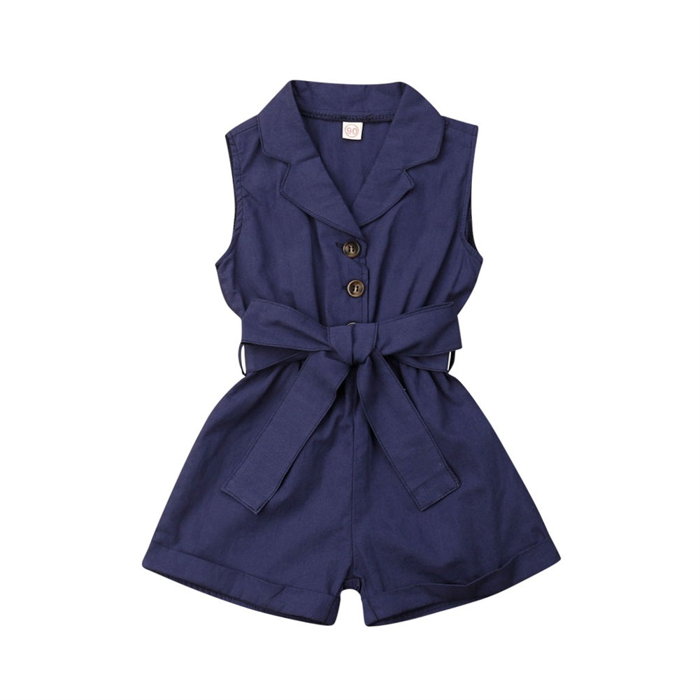 Pudcoco Summer Bow-Tie Romper Set – Baby Girls’ Sleeveless Playsuit Outfit with Turn-Down Collar Shello's Creative Boutique